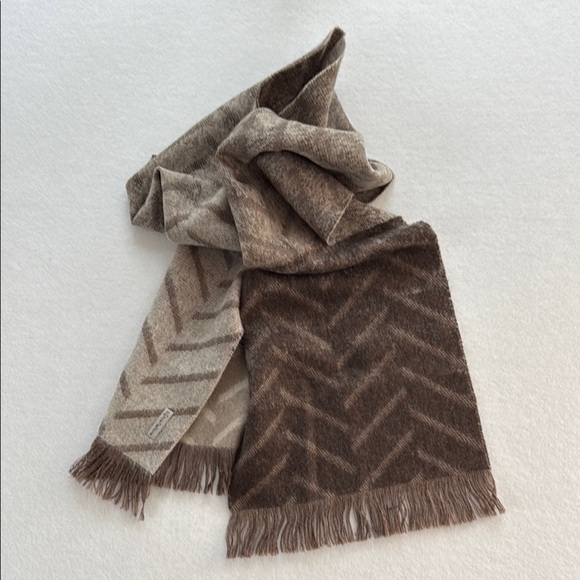 NWOT Inca Fashions 100% Alpaca Wool Reversible Scarf Brown Cream Chevron Pattern - Picture 5 of 5